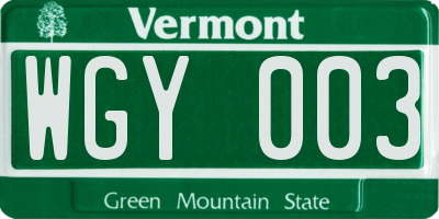 VT license plate WGY003