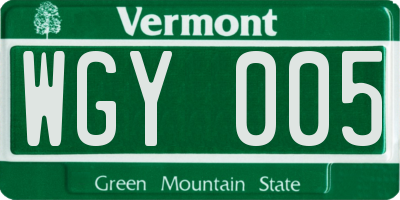 VT license plate WGY005