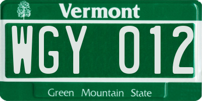 VT license plate WGY012