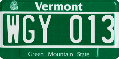 VT license plate WGY013