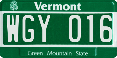 VT license plate WGY016