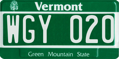 VT license plate WGY020