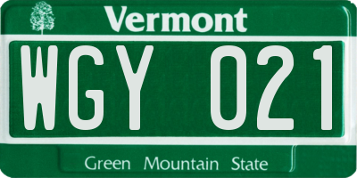 VT license plate WGY021