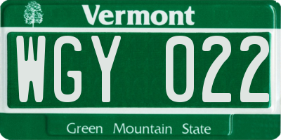 VT license plate WGY022