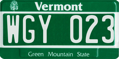 VT license plate WGY023