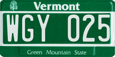 VT license plate WGY025
