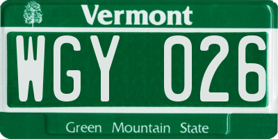 VT license plate WGY026