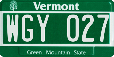 VT license plate WGY027