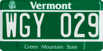 VT license plate WGY029