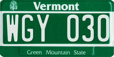 VT license plate WGY030