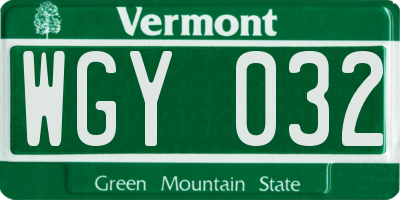 VT license plate WGY032