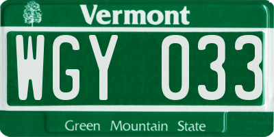 VT license plate WGY033