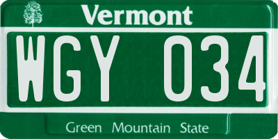 VT license plate WGY034