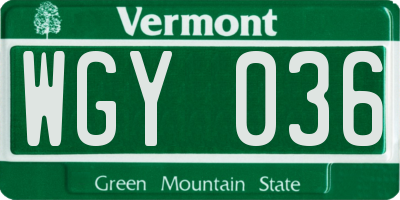 VT license plate WGY036