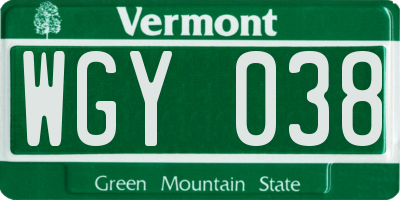 VT license plate WGY038