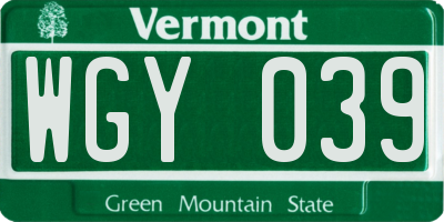 VT license plate WGY039