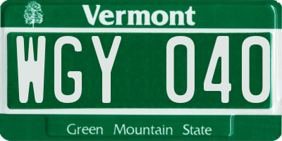 VT license plate WGY040