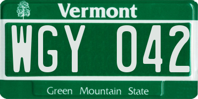 VT license plate WGY042