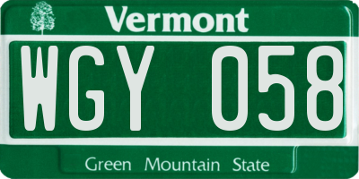 VT license plate WGY058