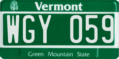 VT license plate WGY059