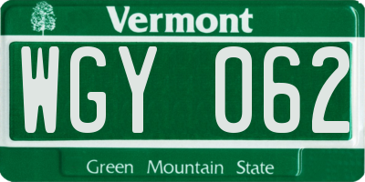 VT license plate WGY062