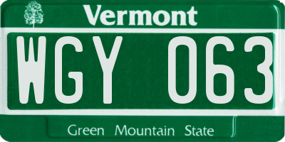 VT license plate WGY063
