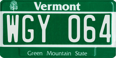 VT license plate WGY064