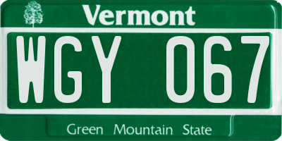 VT license plate WGY067
