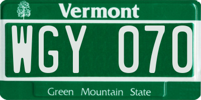 VT license plate WGY070
