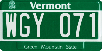 VT license plate WGY071