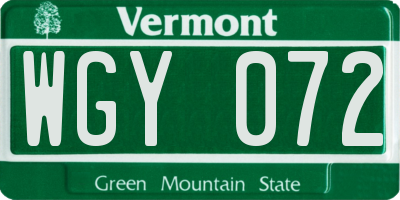 VT license plate WGY072