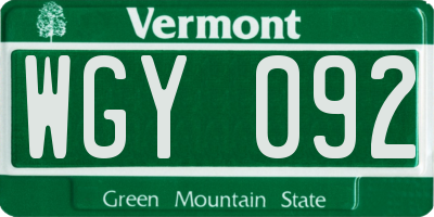 VT license plate WGY092