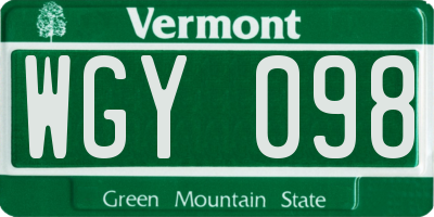 VT license plate WGY098