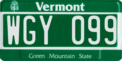 VT license plate WGY099