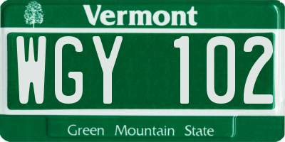 VT license plate WGY102