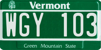 VT license plate WGY103