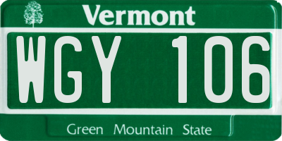 VT license plate WGY106
