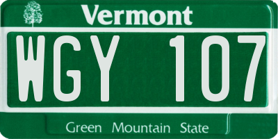 VT license plate WGY107