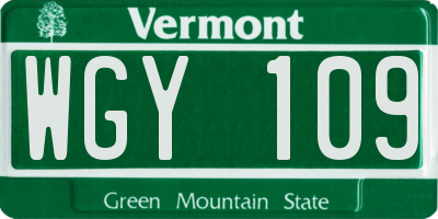 VT license plate WGY109
