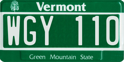 VT license plate WGY110