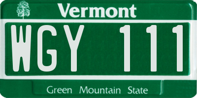 VT license plate WGY111