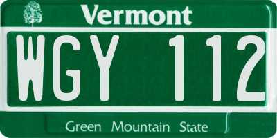 VT license plate WGY112