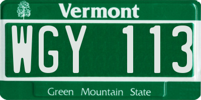 VT license plate WGY113