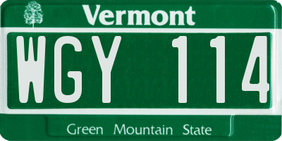 VT license plate WGY114