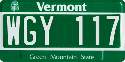 VT license plate WGY117