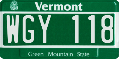 VT license plate WGY118