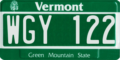 VT license plate WGY122