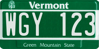 VT license plate WGY123
