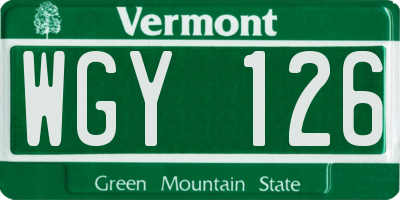 VT license plate WGY126