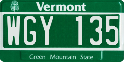 VT license plate WGY135